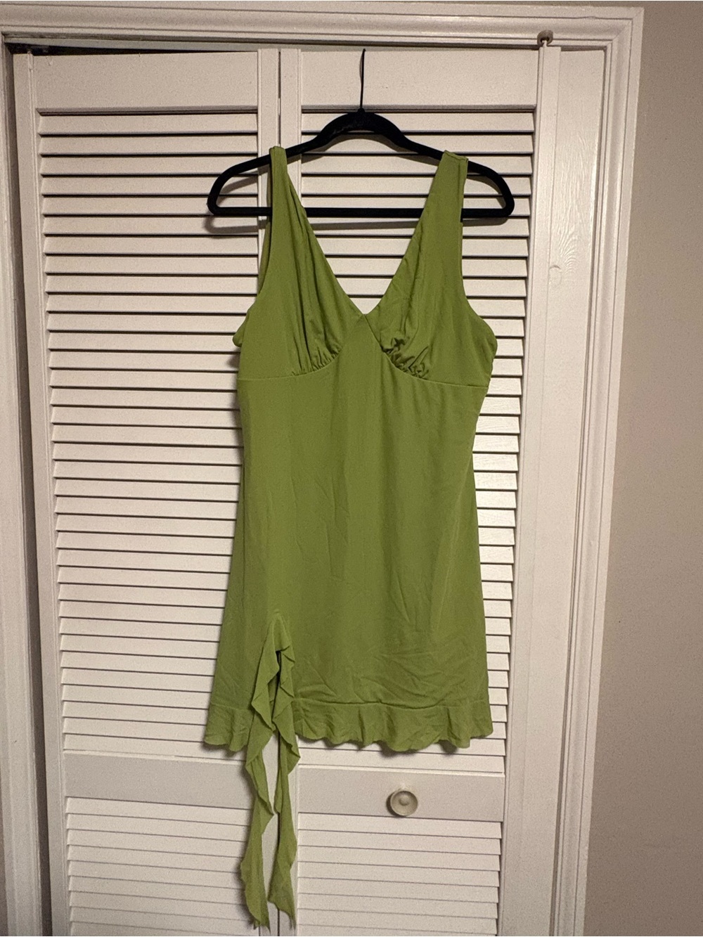 Green Women's Mini Dress with V-Neck